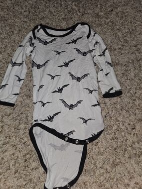 Kyte BABY White One-Piece Bodysuit with Black Bat Print